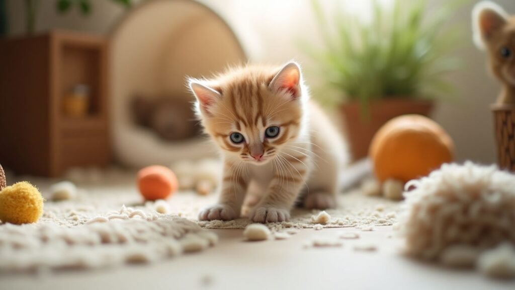 Gato brincando em um ambiente acolhedor.