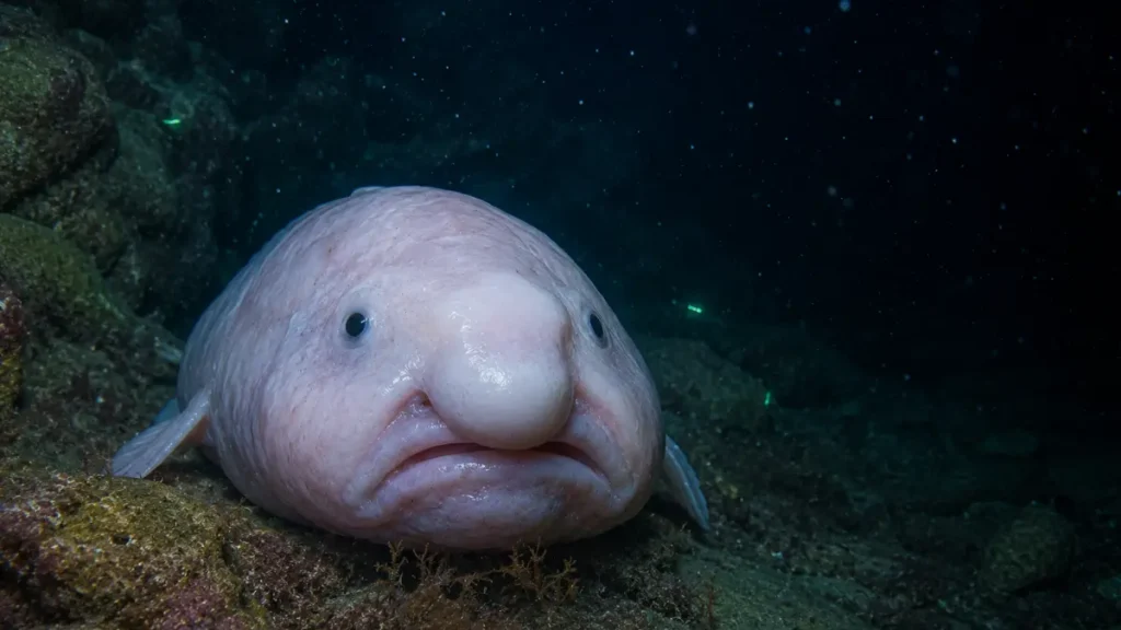 peixe gota no fundo do oceano em águas profundas e escuras