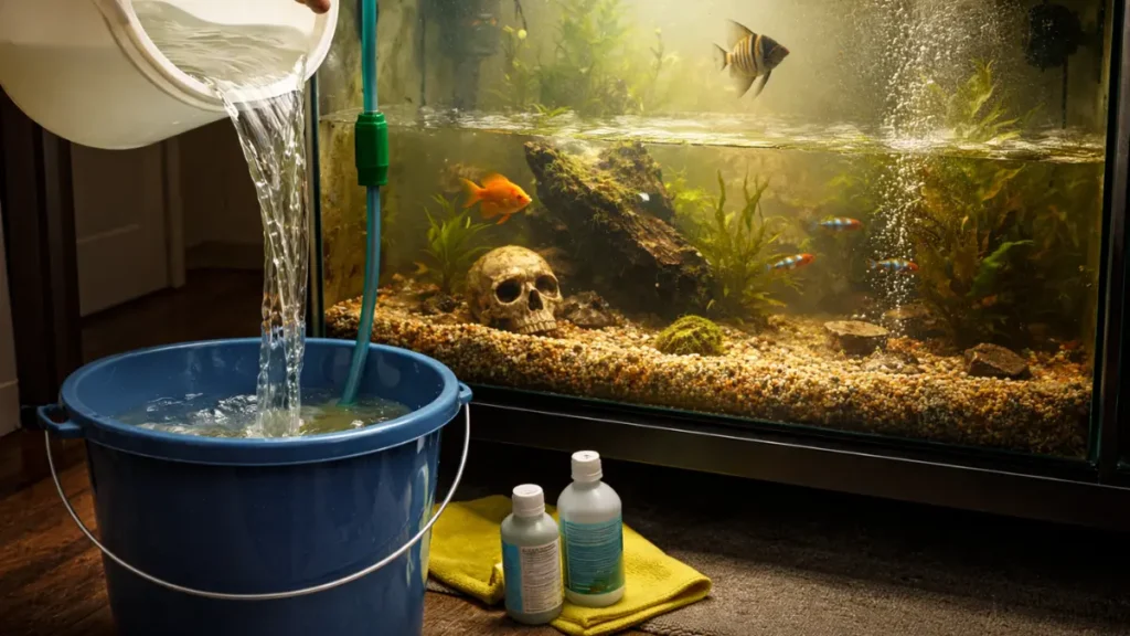 Aquário com Cheiro Ruim: Como Resolver de Vez e Manter a Água Sempre Limpa 2 Fazendo uma Troca Parcial de Água em aquário